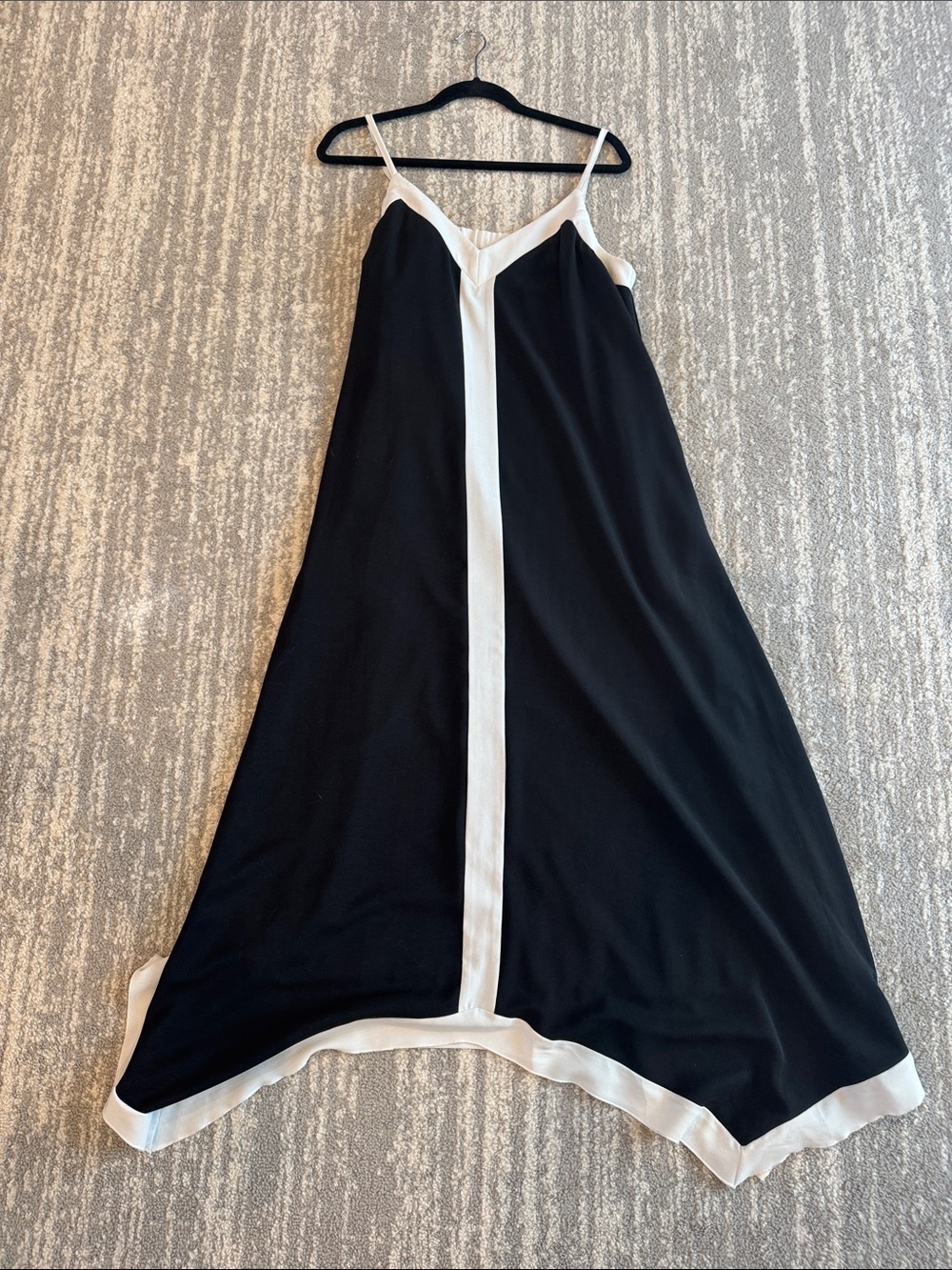 Black and White Maxi Slip Dress with Contrast Trim